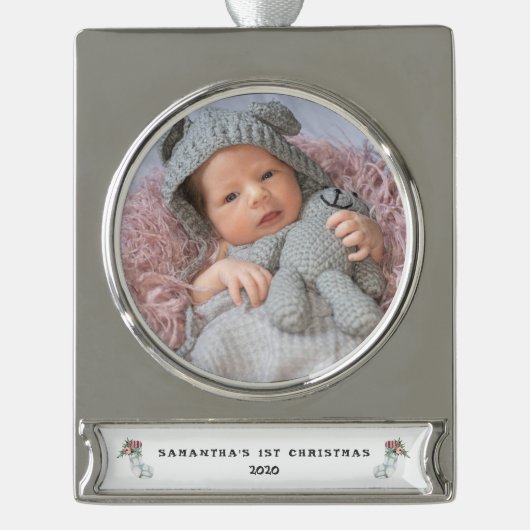 Ornament met eerste kerstfoto's voor baby's verzilverd banner ornament (Voorkant)