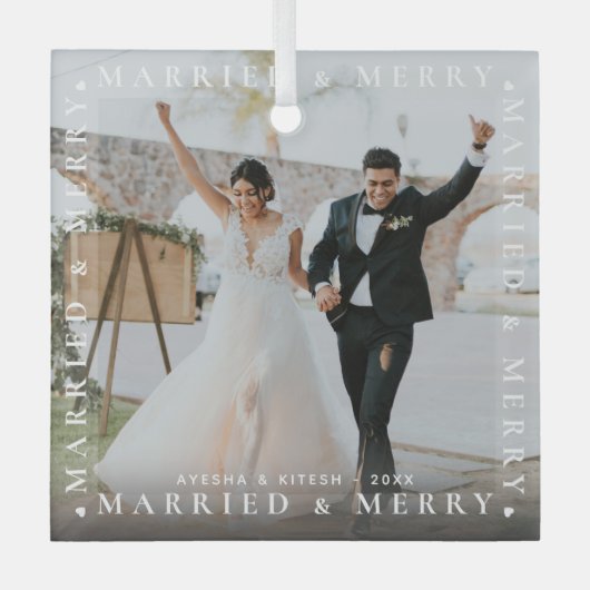 Ornament met foto's van modern gehuwd en verrukt (Voorkant)