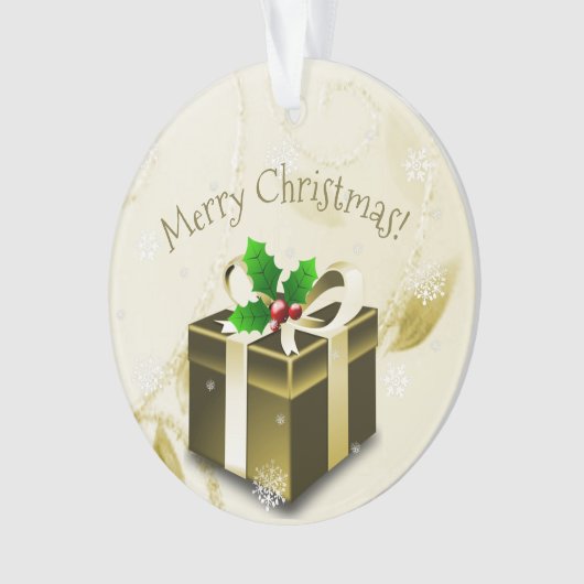 Ornament met gouden kerstcadeaus (voorkant)