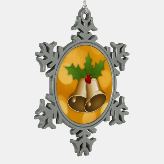 Ornament met gouden kerstcadeaus Pewter Snowflake (Links)