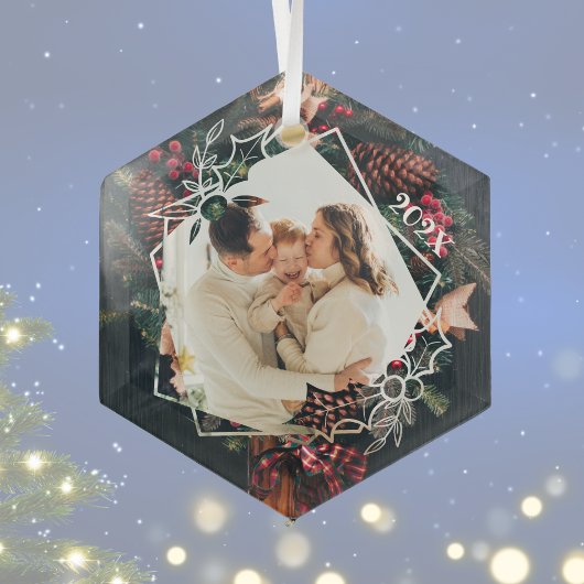 Ornament met kerstfoto's Holly Wreath