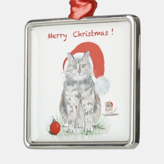 Ornament met kerstkat en muis (Links)