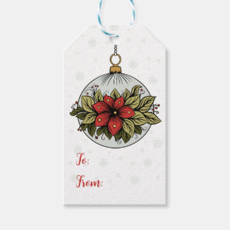 Ornament met kerstklep van Poinsettia Cadeaulabel