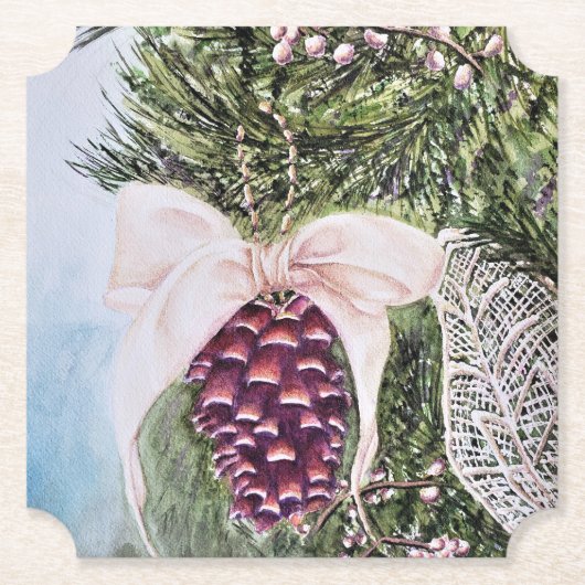 Ornament met kerstpine kartonnen onderzetters (Voorkant)