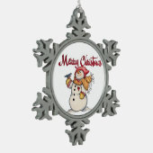 Ornament met kerstsnowman Pewter Snowflake (Links)