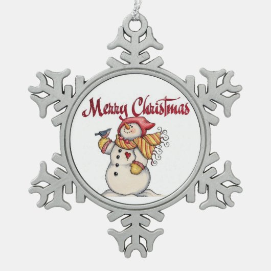 Ornament met kerstsnowman Pewter Snowflake (Voorkant)