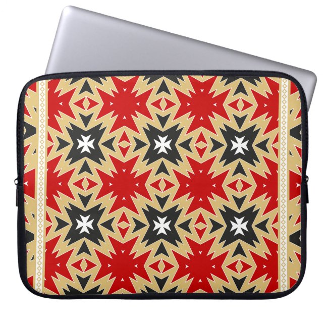 Ornament met kleurrijk geometrisch patroon, zijder laptop sleeve (Voorkant)