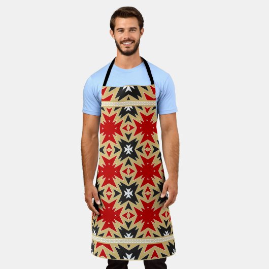 Ornament met kleurrijk geometrisch patroon, zijder schort (Gedragen)