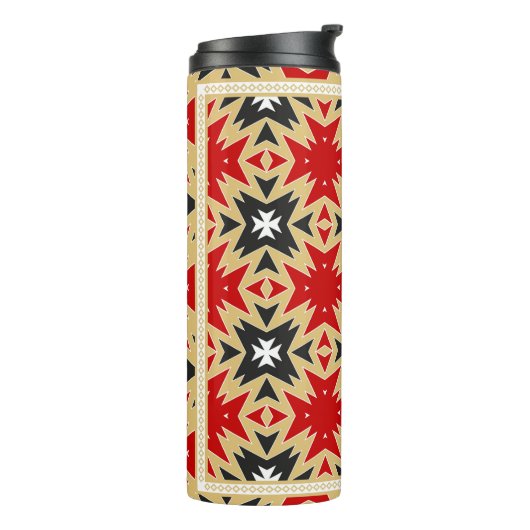 Ornament met kleurrijk geometrisch patroon, zijder thermosbeker (Gedraaid links)