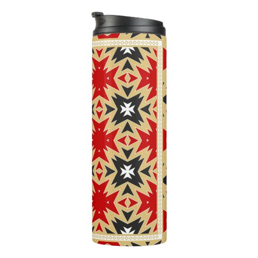 Ornament met kleurrijk geometrisch patroon, zijder thermosbeker (Geroteerd rechts)