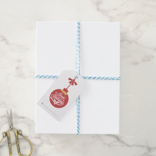 Ornament met rode kerstbal cadeaulabel (Met Touw)