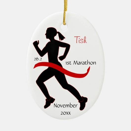 Ornament met vrouwelijke marathon in het rood (Voorkant)