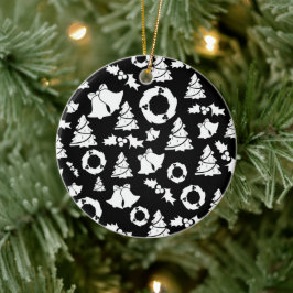 Ornament met zwarte en witte kerstbomen