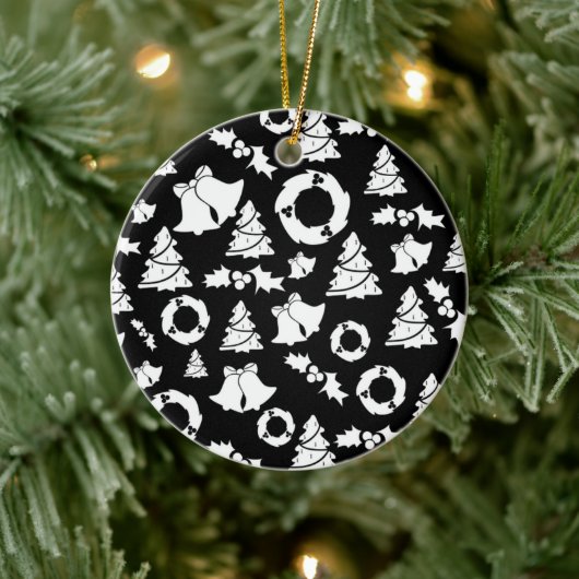 Ornament met zwarte en witte kerstbomen (Boom)