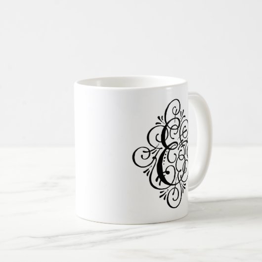 Ornament Monogram Swash Gepersonaliseerd Koffiemok (Voorkant rechts)