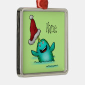 Ornament, Name Sjabloon Cute Narwhal Santa Metalen Ornament (Rechts)