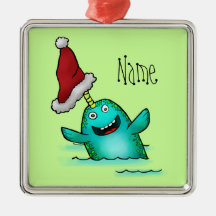 Ornament, Name Sjabloon Cute Narwhal Santa