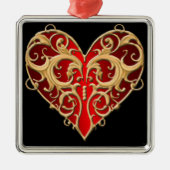 Ornament op het Rode Filigree Heart Square (Voorkant)