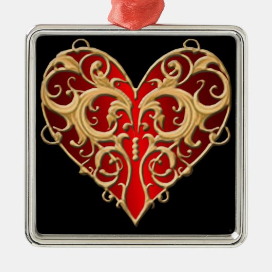 Ornament op het Rode Filigree Heart Square (Voorkant)