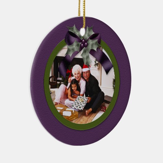 Ornament Paars Green Holly Bow kerstfoto (Rechts)