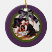 Ornament Paars Green Holly Bow kerstfoto (Voorkant)