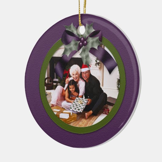 Ornament Paars Green Holly Bow kerstfoto (Links)