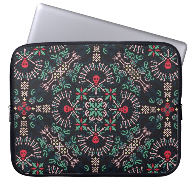 ornament paisley, skulls and botten Bandana Print, Laptop Sleeve (Voorkant)