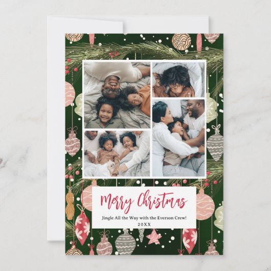 Ornament Patroon Kerst familie 5 foto's Feestdagenkaart (Voorkant)