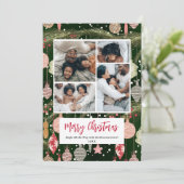 Ornament Patroon Kerst familie 5 foto's Feestdagenkaart (Staand voorkant)