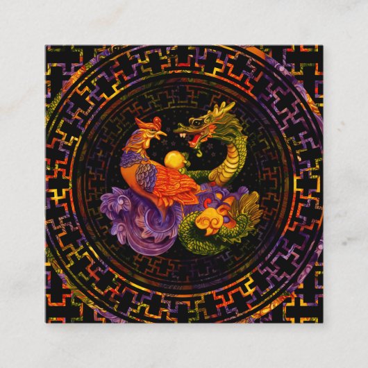 Ornament Phoenix en Dragon Vierkante Visitekaartje (Voorkant)