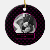 Ornament Pink and Black Polka Dots Wedding Keepsa (Voorkant)