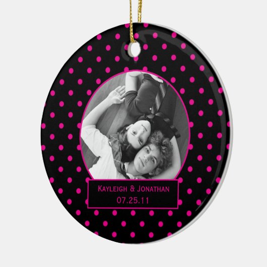 Ornament Pink and Black Polka Dots Wedding Keepsa (Links)