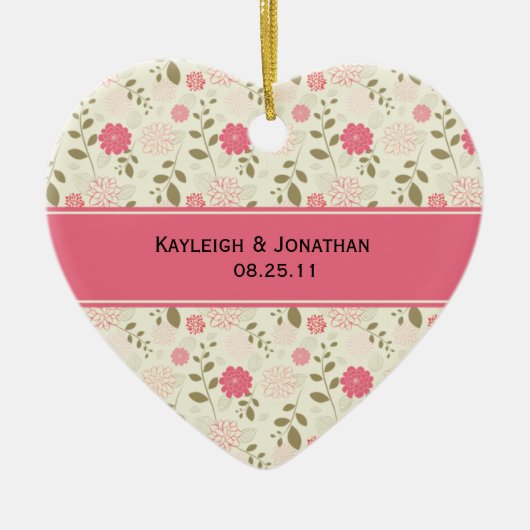 Ornament Pink and Cream Floral Wedding Keepslag (Voorkant)