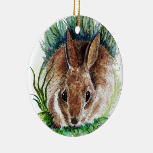 Ornament Rabbit Hiding in Grass, Waterverf Potlood (Rechts)