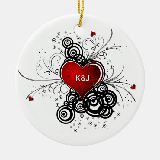 Ornament Red Heart Black Swirls Wedding Keepsak (Voorkant)