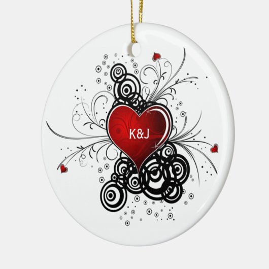 Ornament Red Heart Black Swirls Wedding Keepsak (Links)