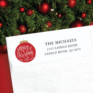 Ornament Red Merry Kerstmis Etiket