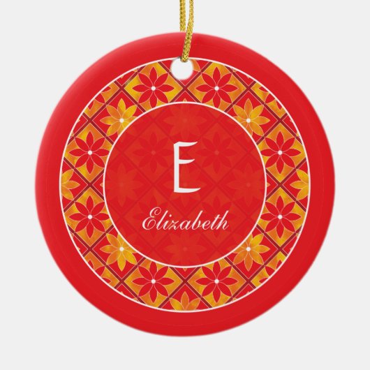 Ornament Red Monogram Decorative Floral Tiles (Voorkant)