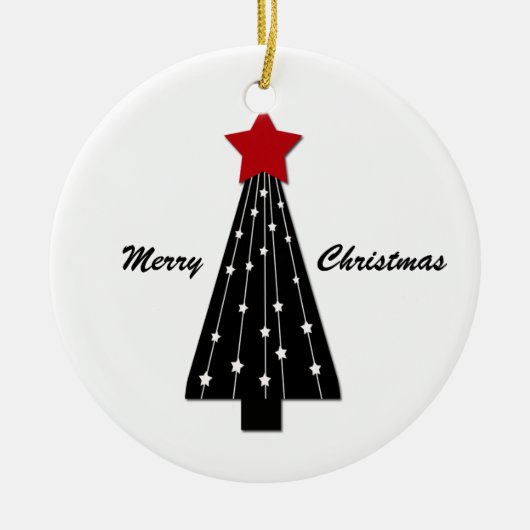 Ornament Rode Ster Zwarte Boom (Voorkant)