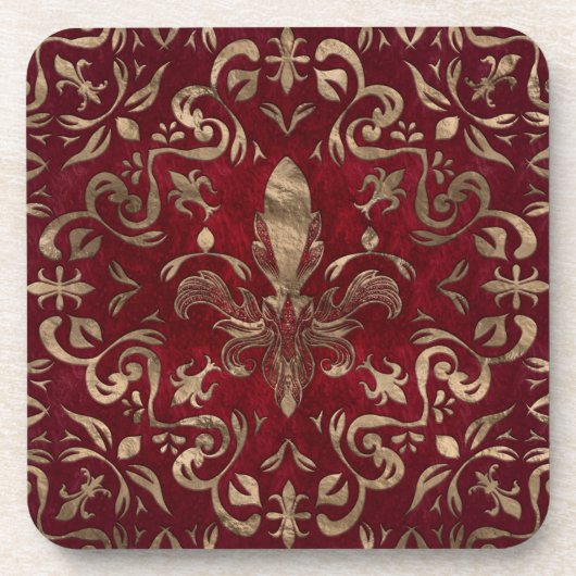 Ornament Rood en goud Bier Onderzetter (Voorkant)