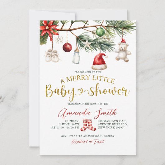 Ornament Santa Merry Little Baby Shower Kaart (Voorkant)