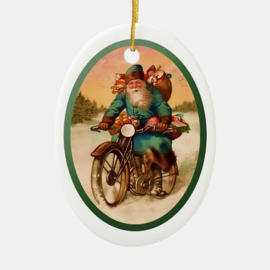 ornament-Santa op motorfiets Keramisch Ornament (Voorkant)