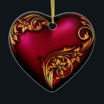 ornament sjabloon<br><div class="desc">Beautiful heart shaped ornament with gold flourish scroll on a red heart,  perfect for hanging anywhere.</div>
