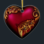 ornament sjabloon<br><div class="desc">Beautiful heart shaped ornament with gold flourish scroll on a red heart,  perfect for hanging anywhere.</div>