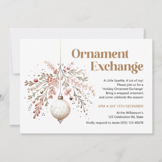 Ornament Swap Party Invitation Ornament Exchange Feestdagenkaart (Voorkant)