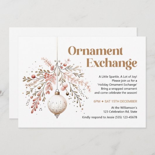 Ornament Swap Party Invitation Ornament Exchange Feestdagenkaart (Voorkant / Achterkant)
