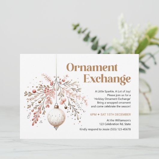 Ornament Swap Party Invitation Ornament Exchange Feestdagenkaart (Staand voorkant)