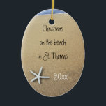 Ornament Tropische keepomwille van Ocean and Beach<br><div class="desc">Het ornament van de Tropische vakantie keepname om met persoonlijke informatie aan te passen. Strand- en oceaanwater achtergrondafbeelding.</div>