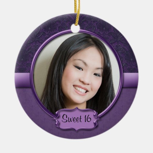 Ornament Two-Tone Paarse Brocade Floral Sweet 16 (Voorkant)