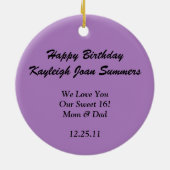 Ornament Two-Tone Paarse Brocade Floral Sweet 16 (Achterkant)